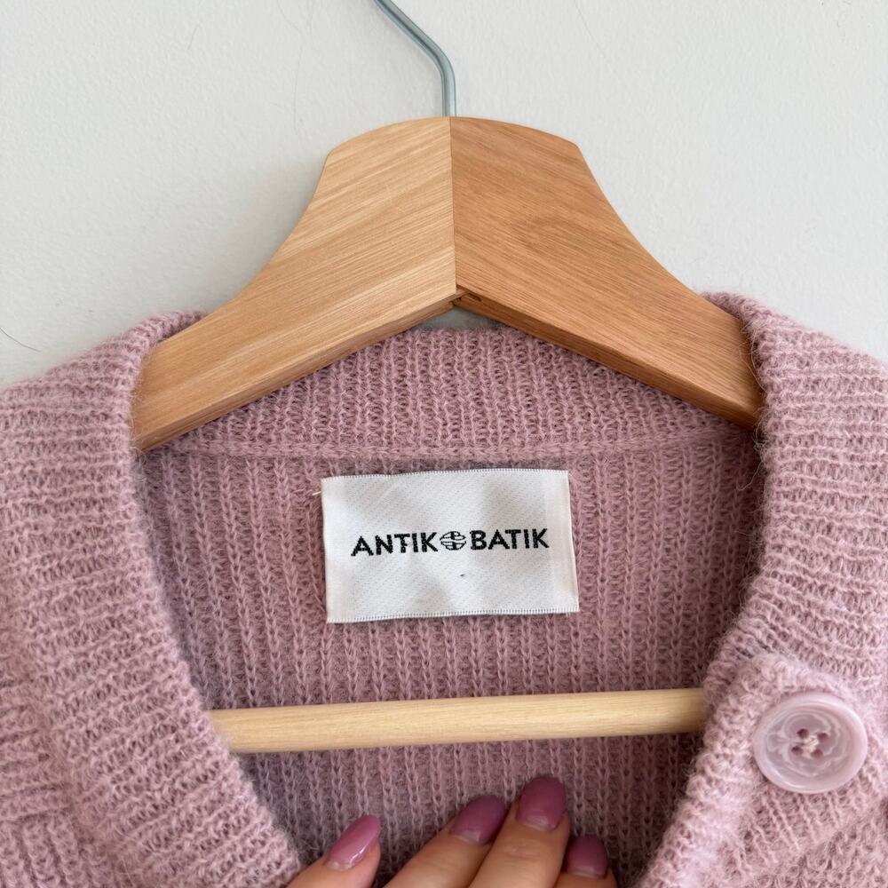 Antik Batik Alpaca Blend Crew Knit Long Sleeve Button Shoulder Sweater Pink S - Picture 5 of 8